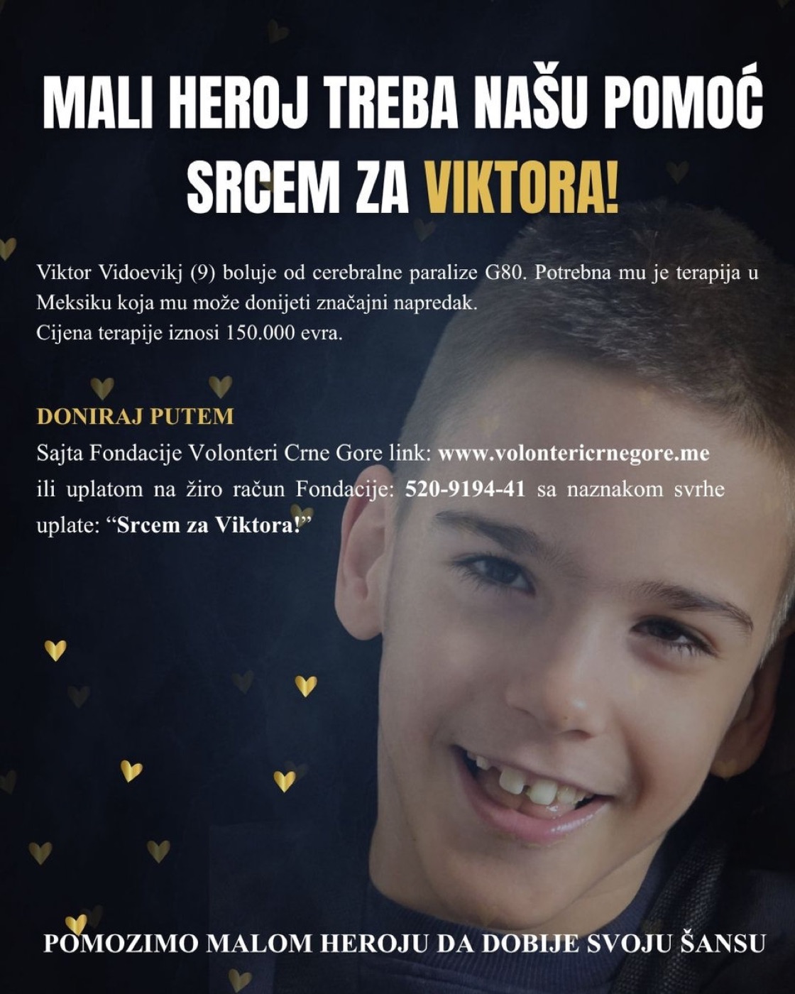 Devetogodišnjem Viktoru potrebna pomoć za liječenje
